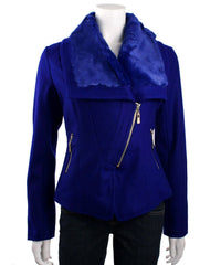 Lucy Paris - Faux Fur Collar Moto Jacket