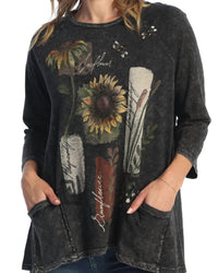 Jess & Jane - Collage Mineral Washed Patch Pocket Cotton Top - Plus
