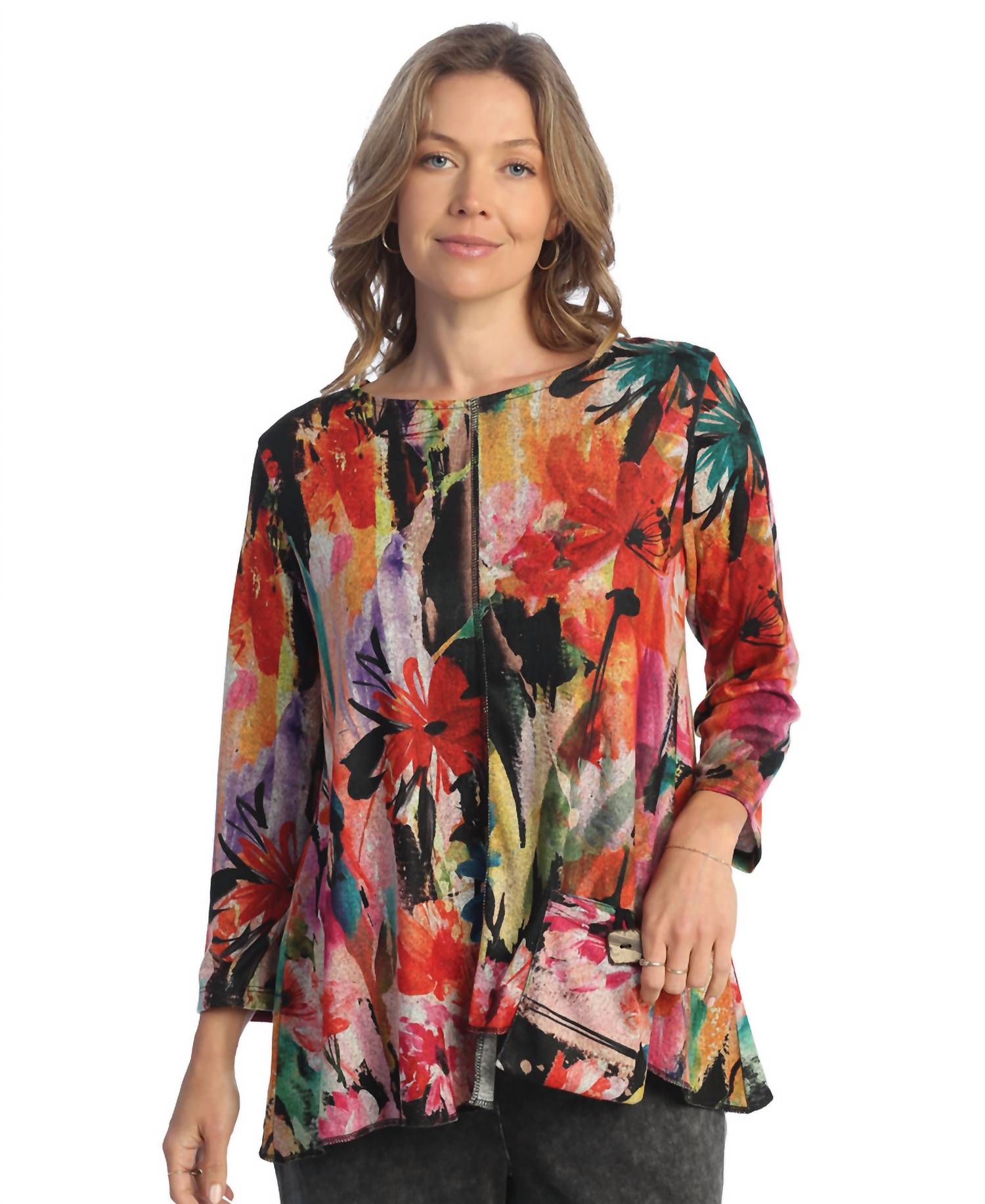 Jess & Jane Poppy Round Neck Top in pattern - women's blouse - alternate view