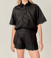 English Factory - Midnight Lace Linen Shirt and Shorts Set