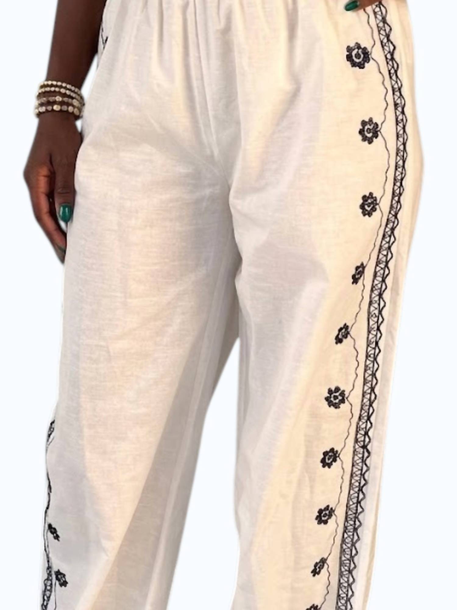 MABLE Santorini Embroidered Pants in white - women's pants - detail view