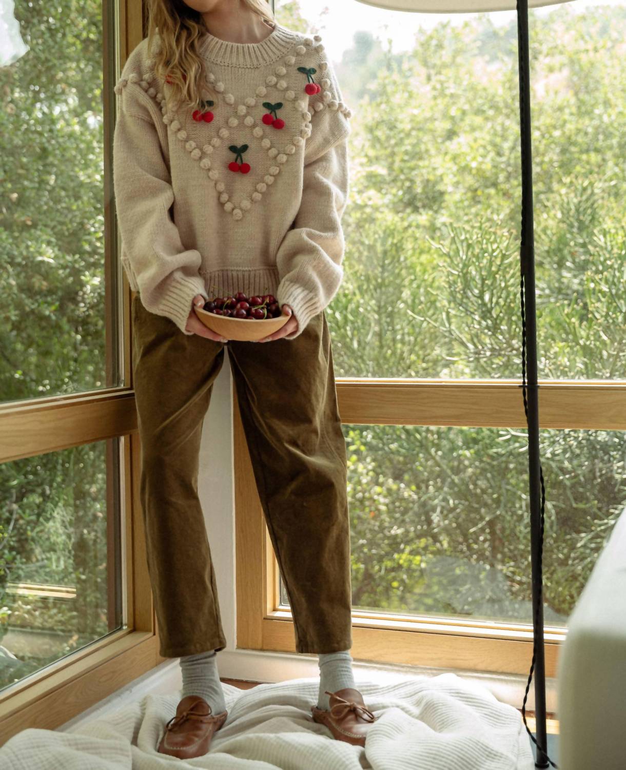 Miou Muse - Cherry Popcorn Trim Sweater