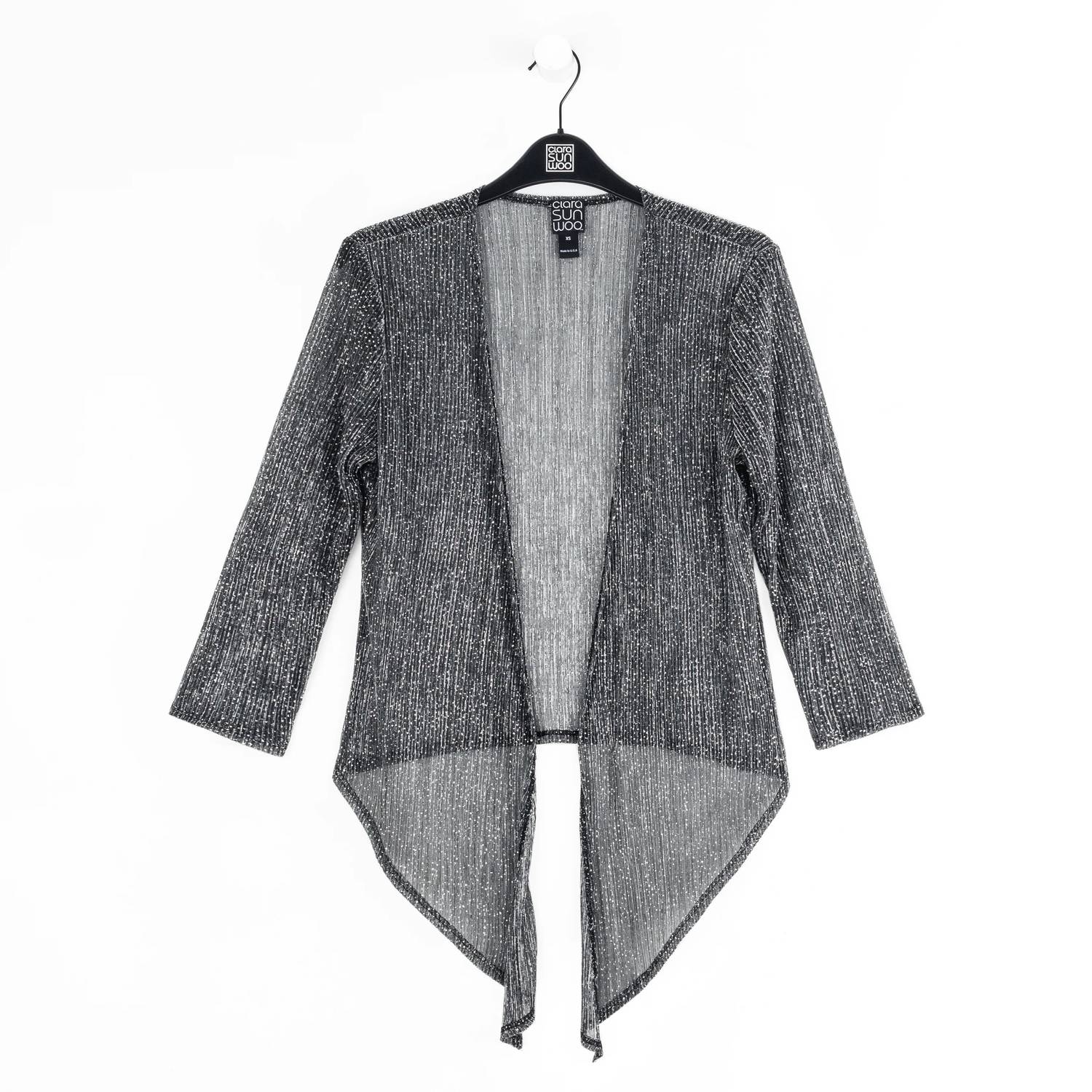Clara Sun Woo Sheer Shimmer Modern Tie Front Cardigan in silver - women's cardigan - view 5