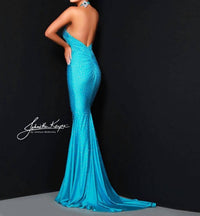 Johnathan Kayne Sparkling Mermaid Prom Dress in turquoise - women's dress - detail view
