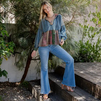 Young Threads - Denim Hoodie With Eclectic Plaid Fusion