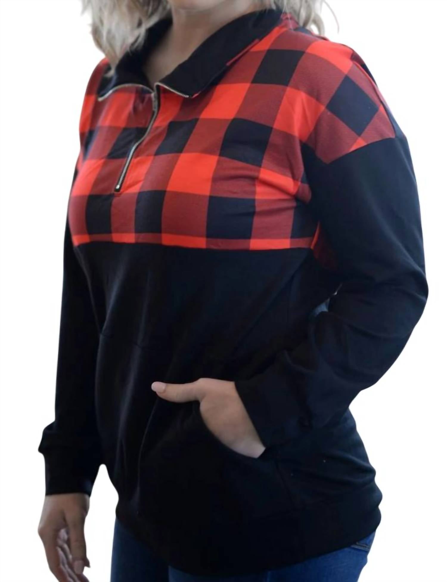 Shirley Stone - Buffalo Plaid Zip Up Pullover