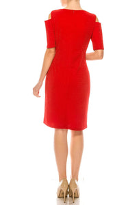 Ile Clothing - Side Pleat Cold Shoulder Sheath Dress