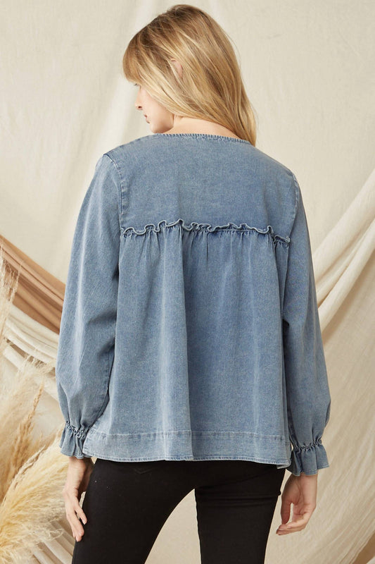 Entro - Ruffled V-neck Top