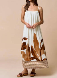 Lalavon - Sarai Strappy Leaf Print Maxi Dress