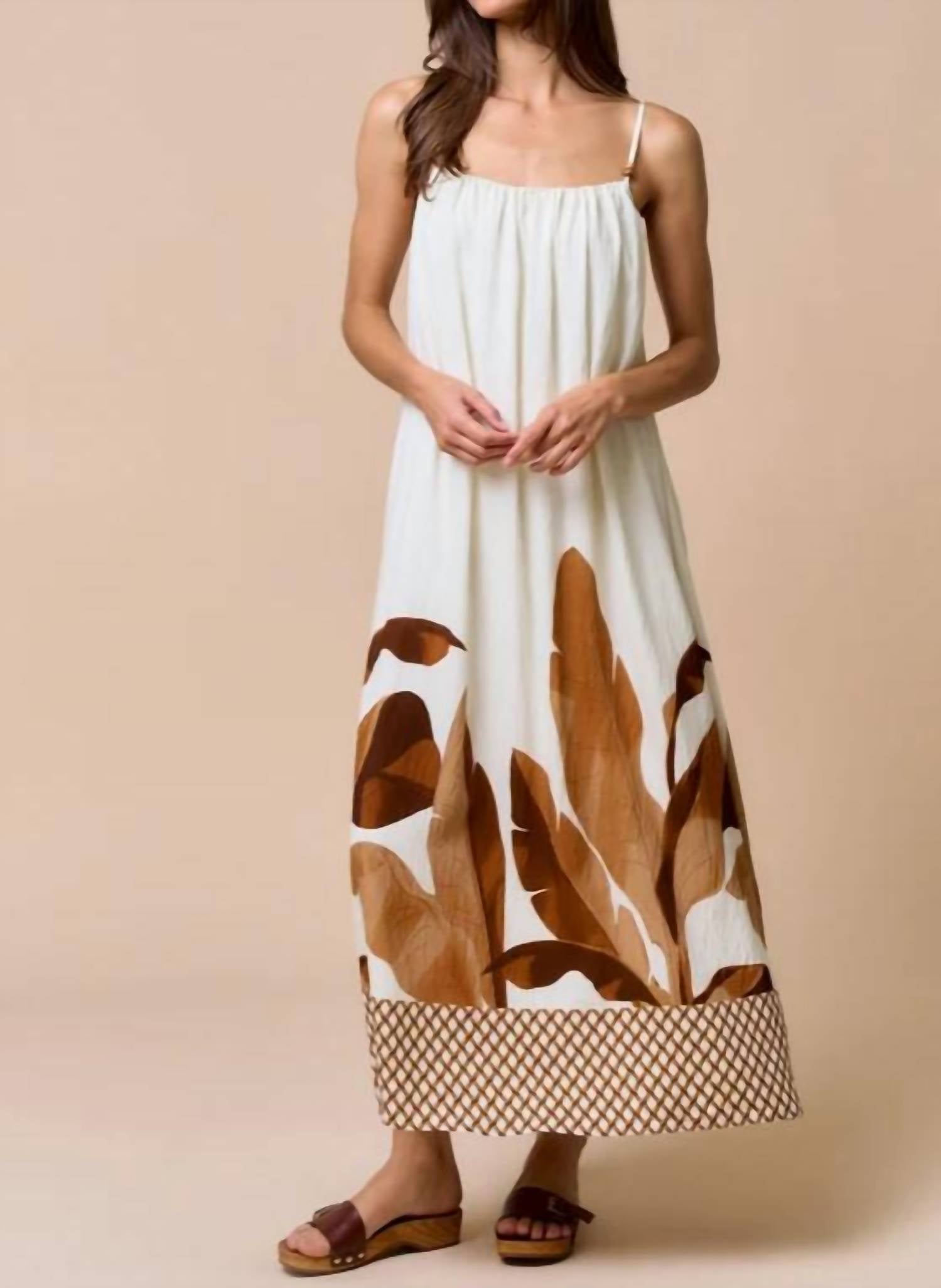 Lalavon - Sarai Strappy Leaf Print Maxi Dress