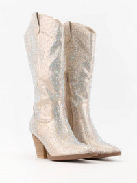 Ccocci - Women's Rhinestone Jeweled Mid-Calf Glam Western Boots