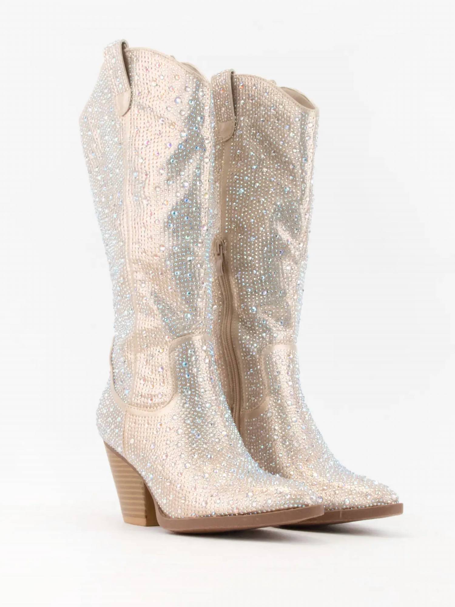 Ccocci - Women's Rhinestone Jeweled Mid-Calf Glam Western Boots