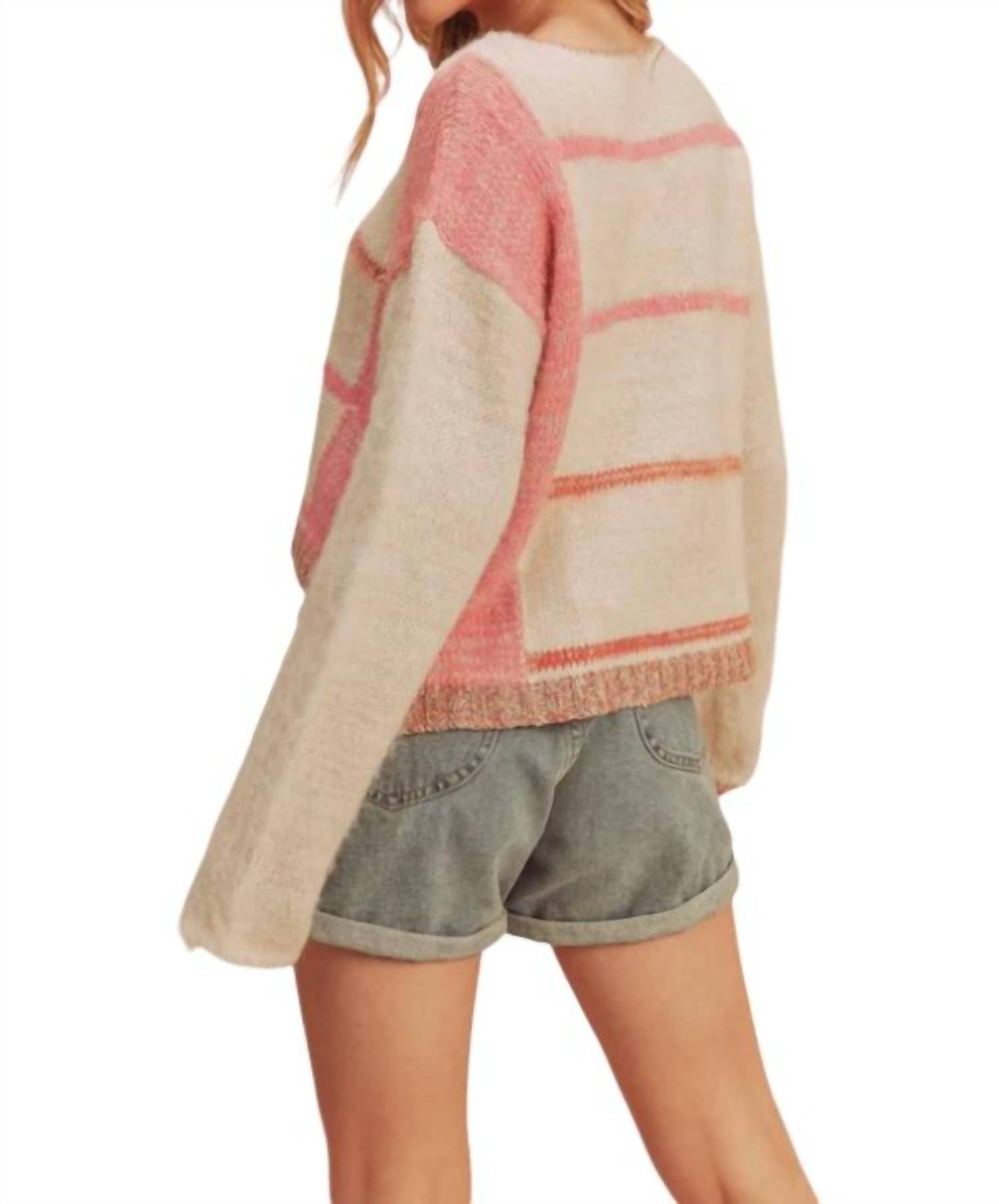 AEMI + CO Mona Knit Stripe Pullover Sweater in white pink - women's sweater - view 4