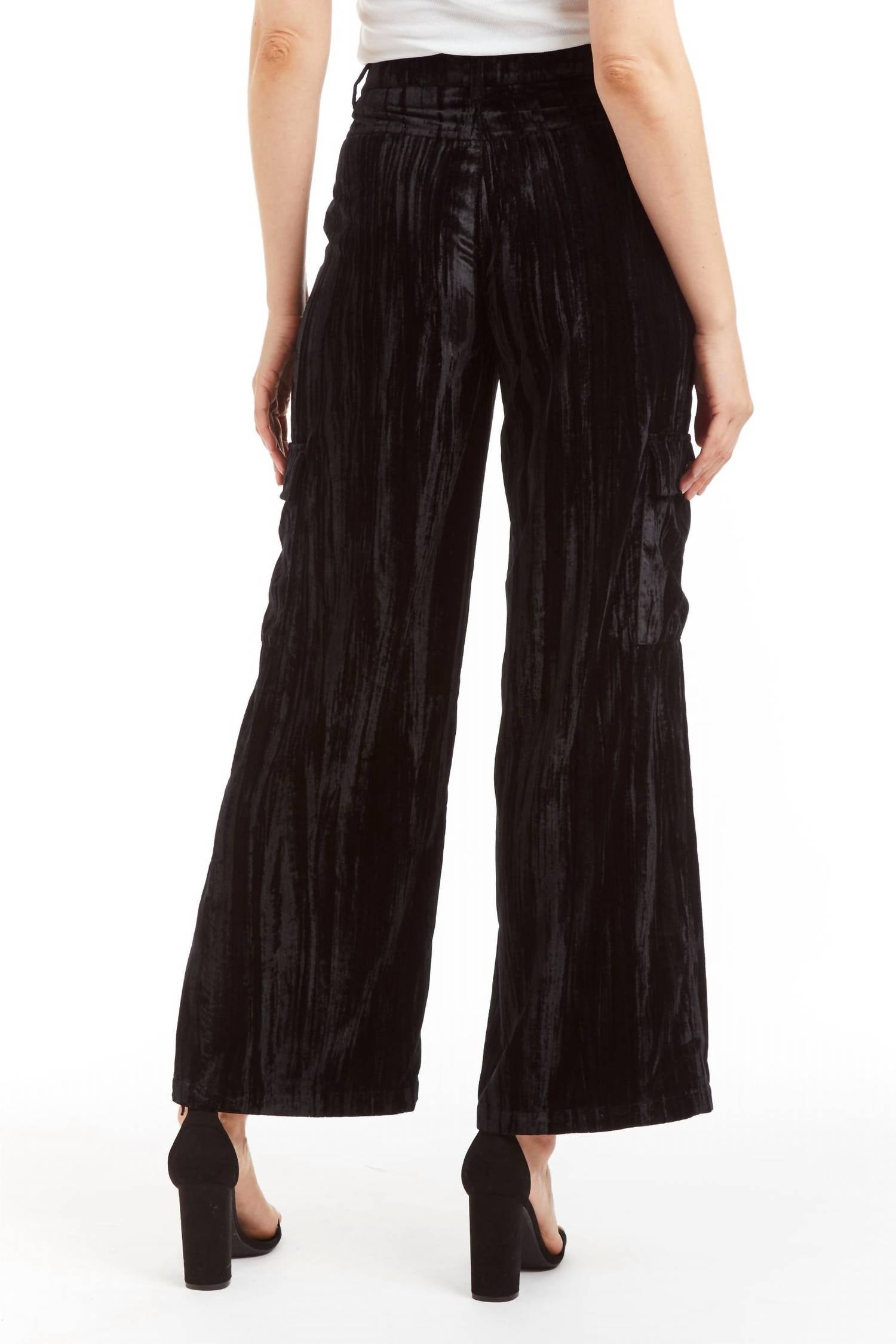 Tractr - Velvet Cargo Wide Straight Leg Pants