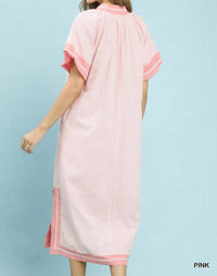 Umgee - Free Spirit Pinstripe Contrast Trim Midi Dress