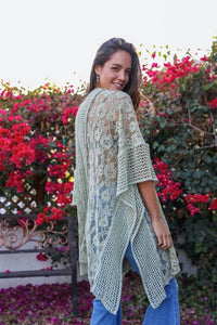 LETO Floral Kimono Perfect Summer Cover in sage - women's cardigan - alternate view