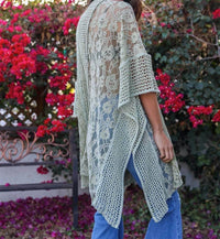 LETO Floral Kimono Perfect Summer Cover in sage - women's cardigan - detail view