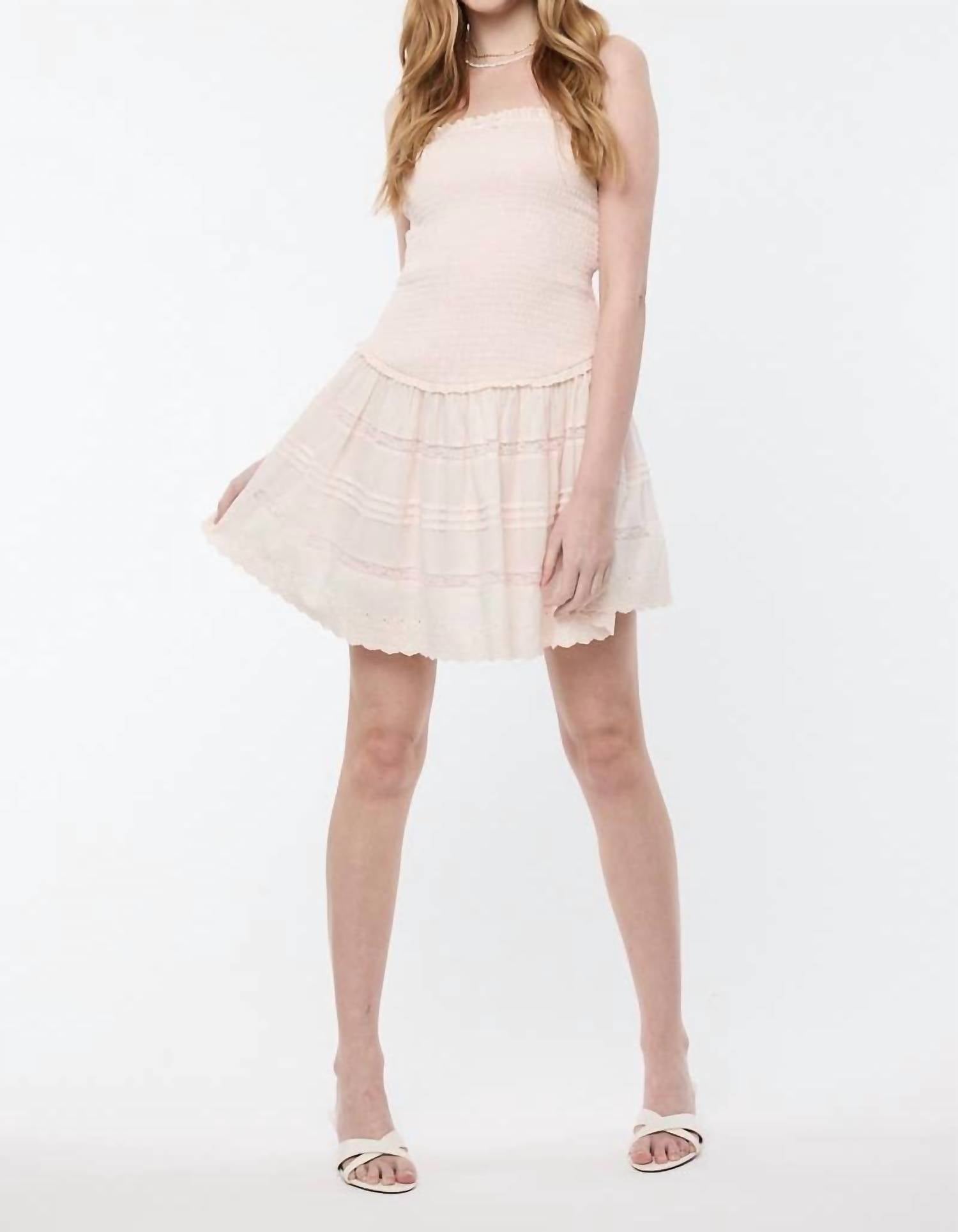 Sky To Moon - Smocked Body Tiered Lace Trim Tube Mini Dress