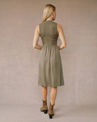 Bella Dahl Sleeveless Mock Neck Mixed Dress in ivy green - women's dress - detail view