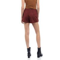naked zebra Asymmetric Faux Suede Skort in bordeaux - women's shorts - detail view