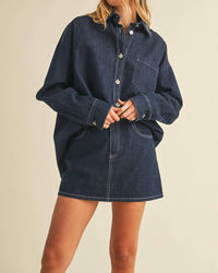 Klesis Cara Denim Mini Skirt in dark blue - women's skirt - detail view