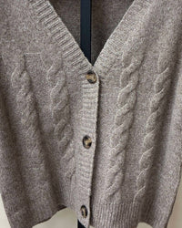 Giftcraft Women's V-neck Cardigan in taupe - women's sweater - detail view