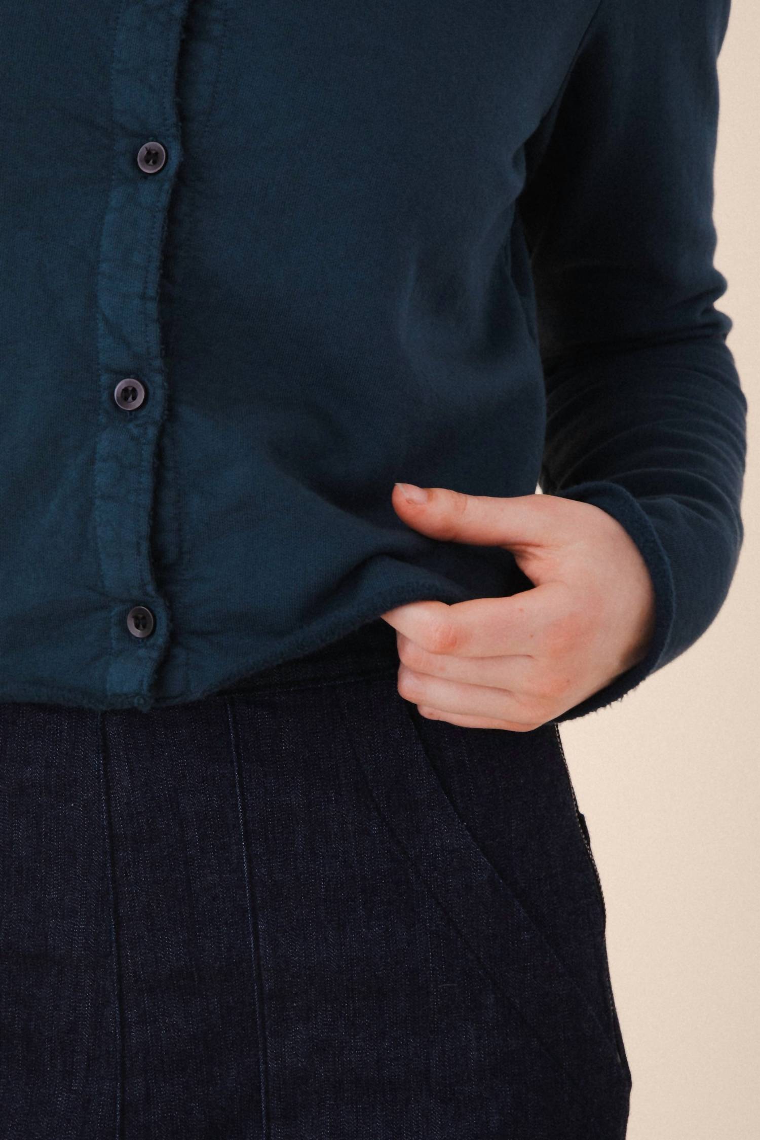 PRAIRIE UNDERGROUND Undone Button Down Cardigan in atlantic - women's cardigan - detail view