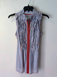 Ivy Jane Women's Ruffle Front Sleeveless Top in white navy orange - women's tank top