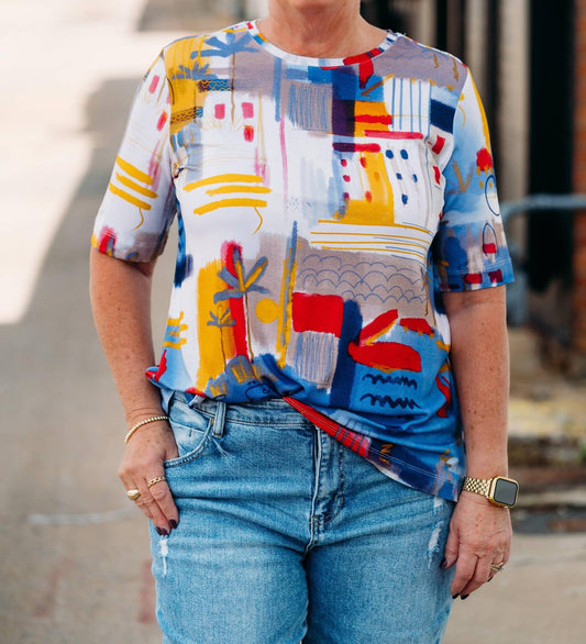 Multiples - 3/4 Sleeve Scoop Embellished Placement Top