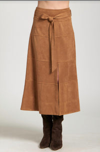 Apny - Faux Suede Paneled A-line Midi Skirt