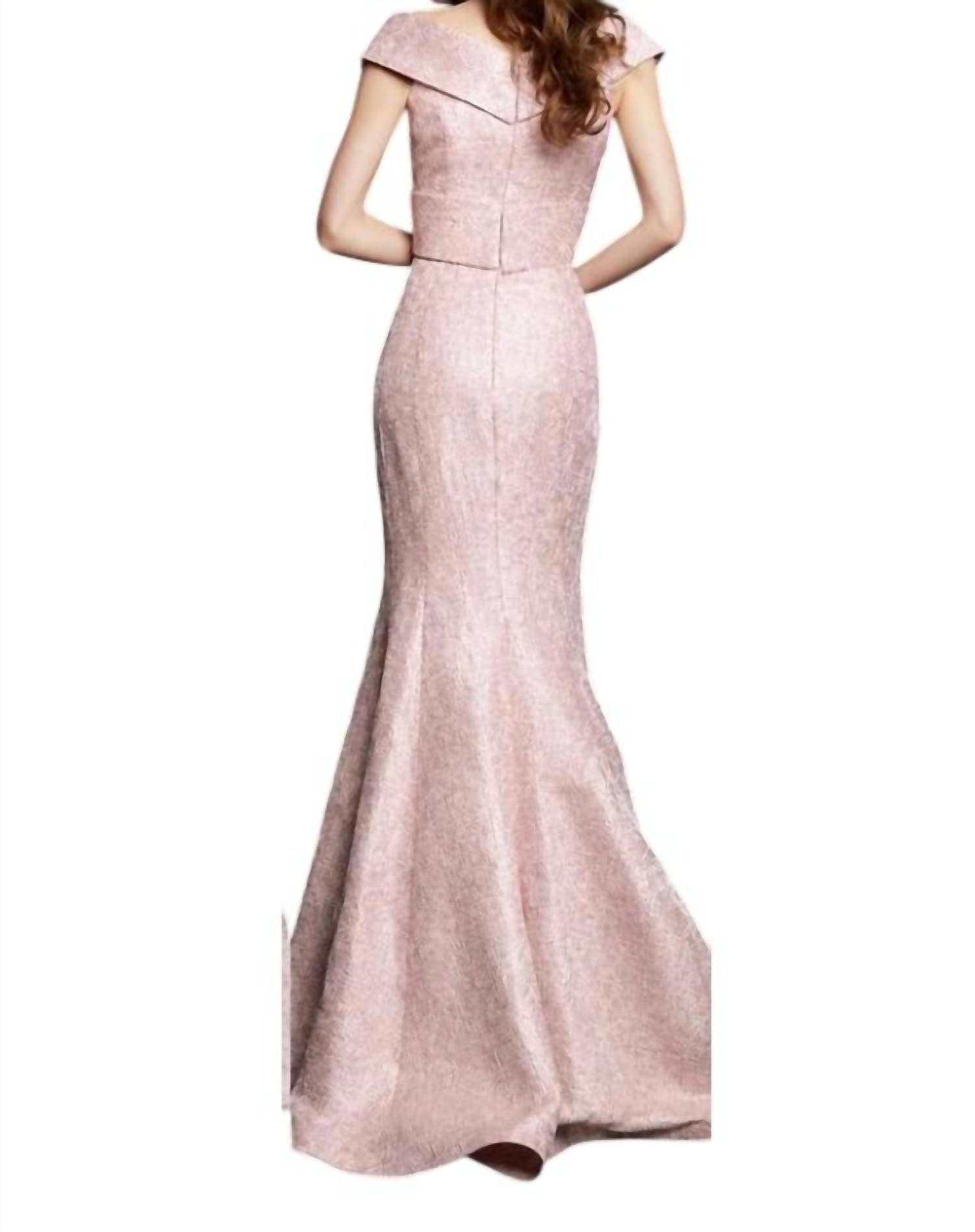 Jovani - Cap Sleeved Bow V-neck Gown