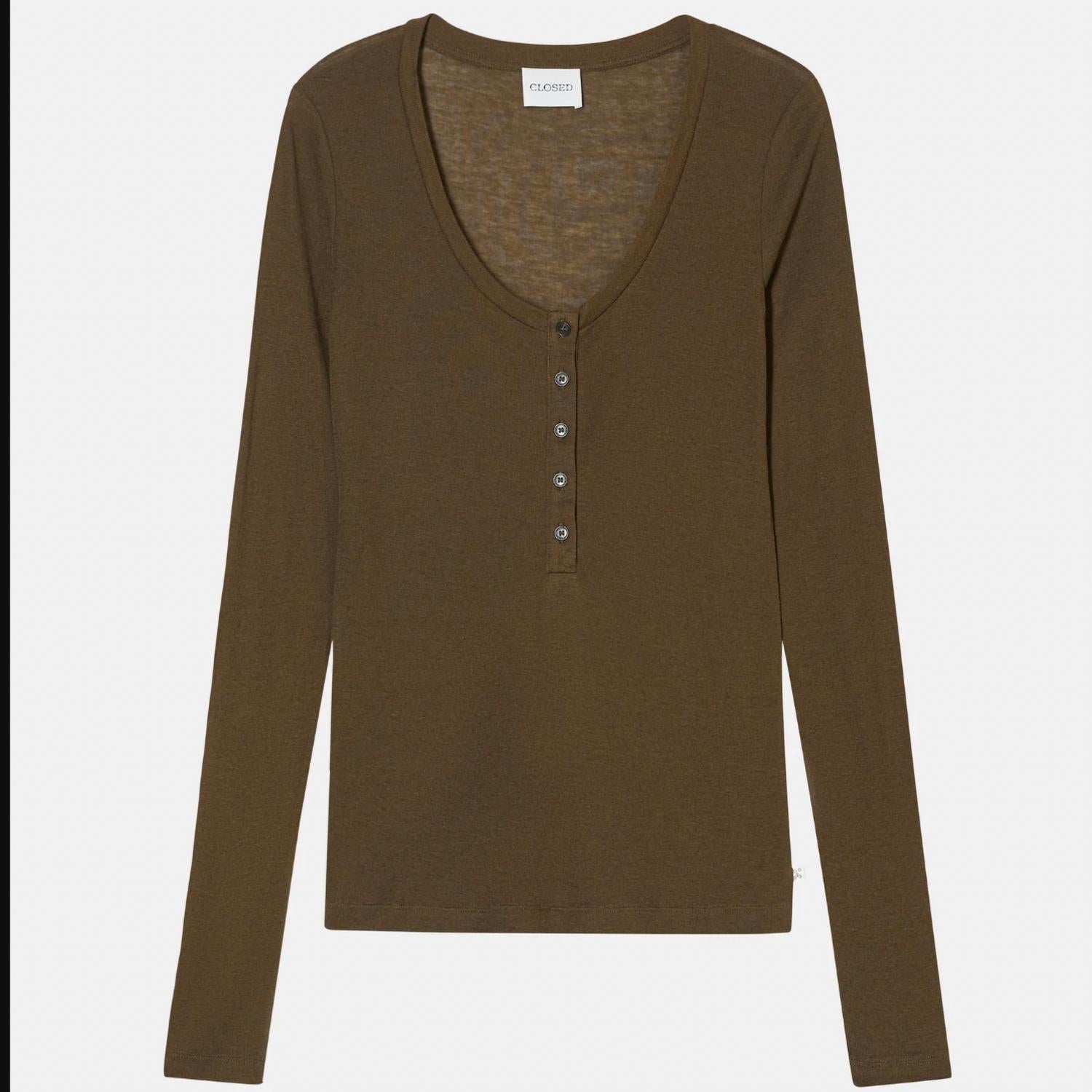CLOSED Deep Scoopneck Long Sleeve Tee in green - women's long sleeve top - view 4