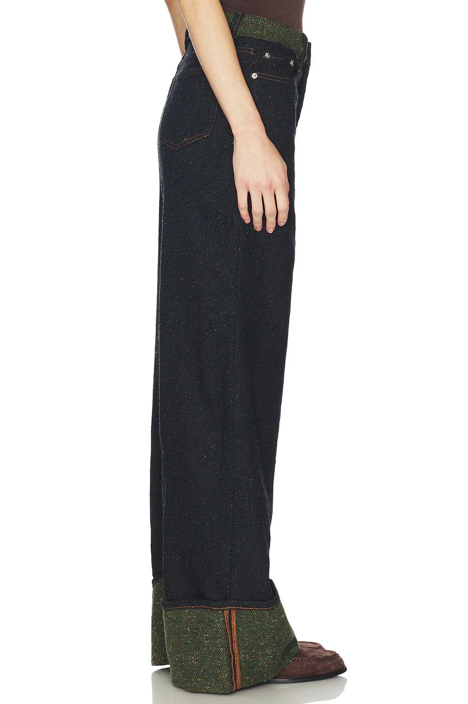 Ganni - Melange Twill Denim Fold-up Baggy Jeans