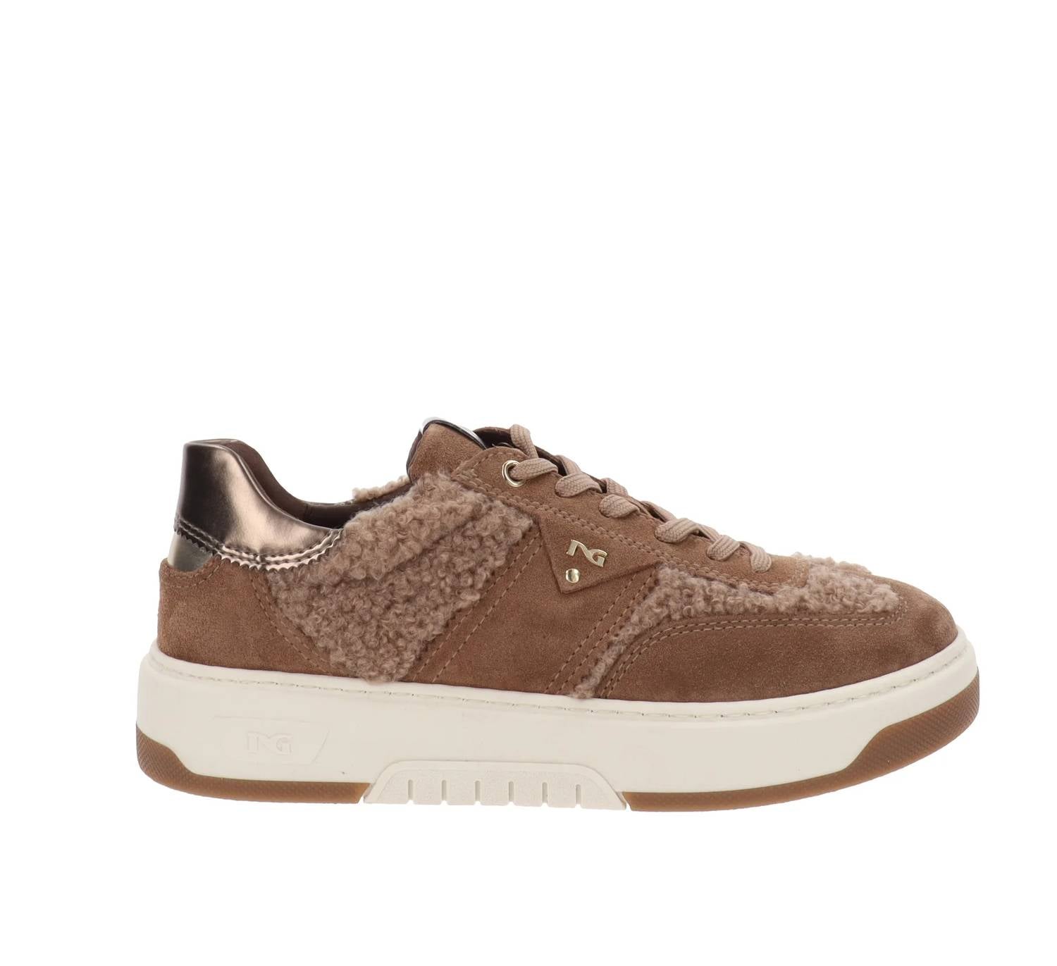 NeroGiardini Women's Velour Curly Mou Sherpa Sneaker in brown - women's sneaker