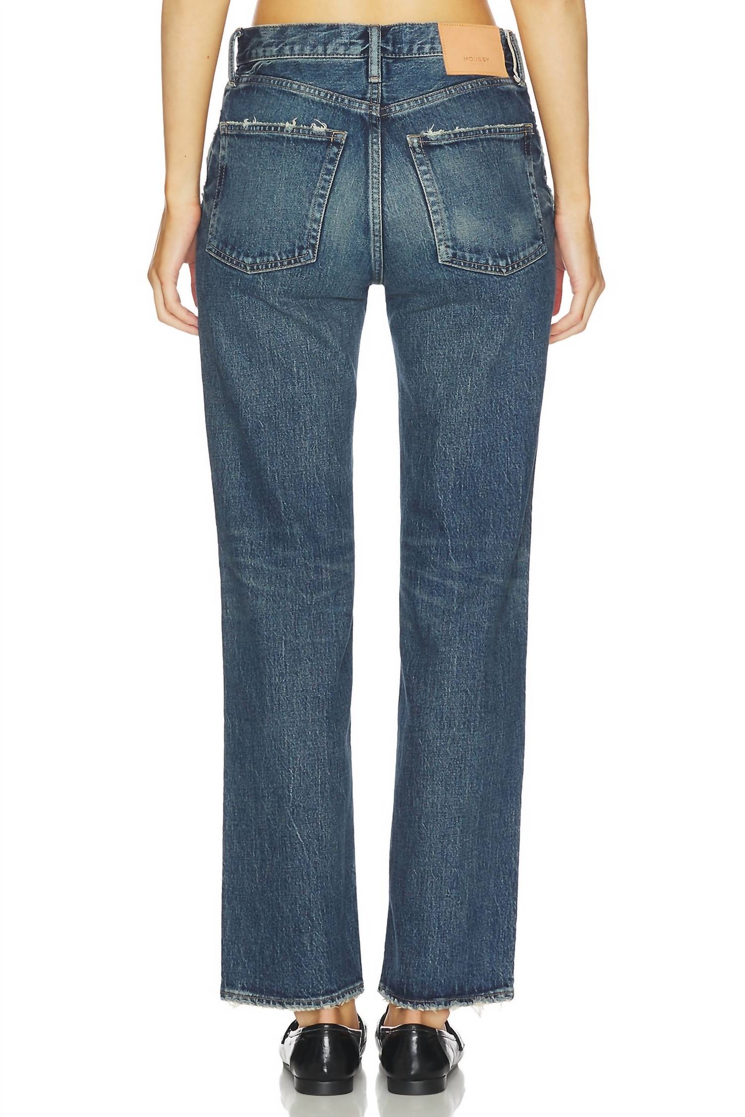 Moussy Wiley Straight Leg Jeans in blue - women's jeans - detail view