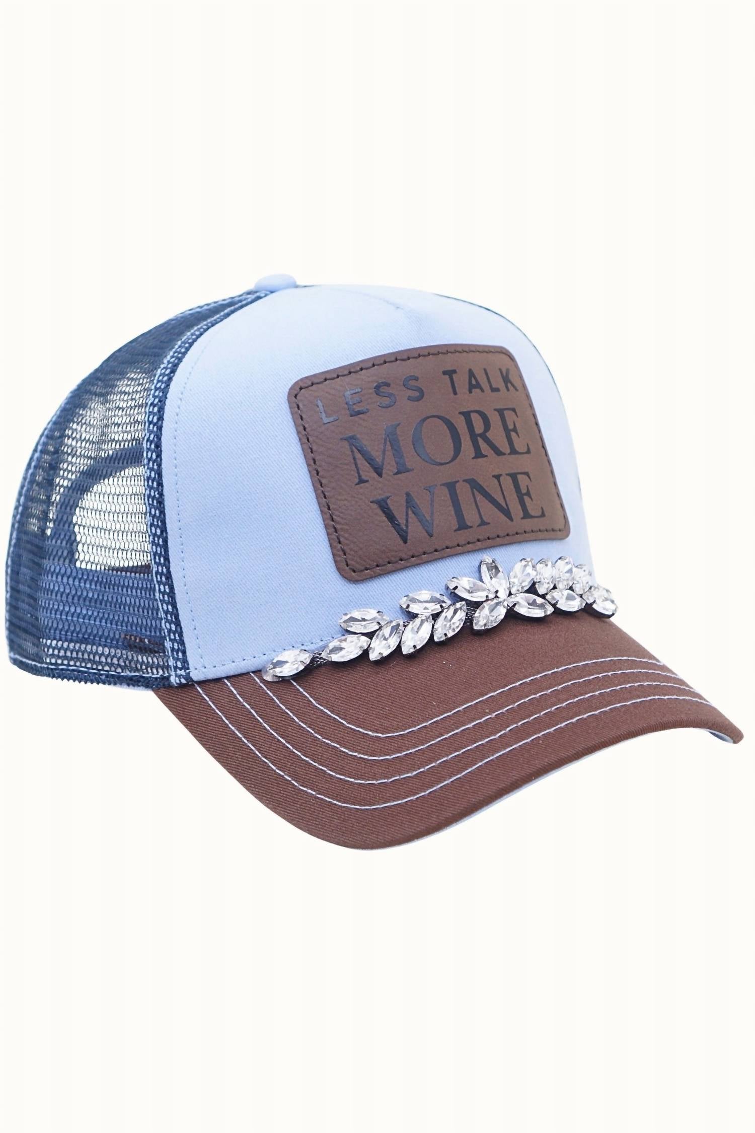 Fashion City - Women's Less Talk More Wine Trucker With Stones Hat