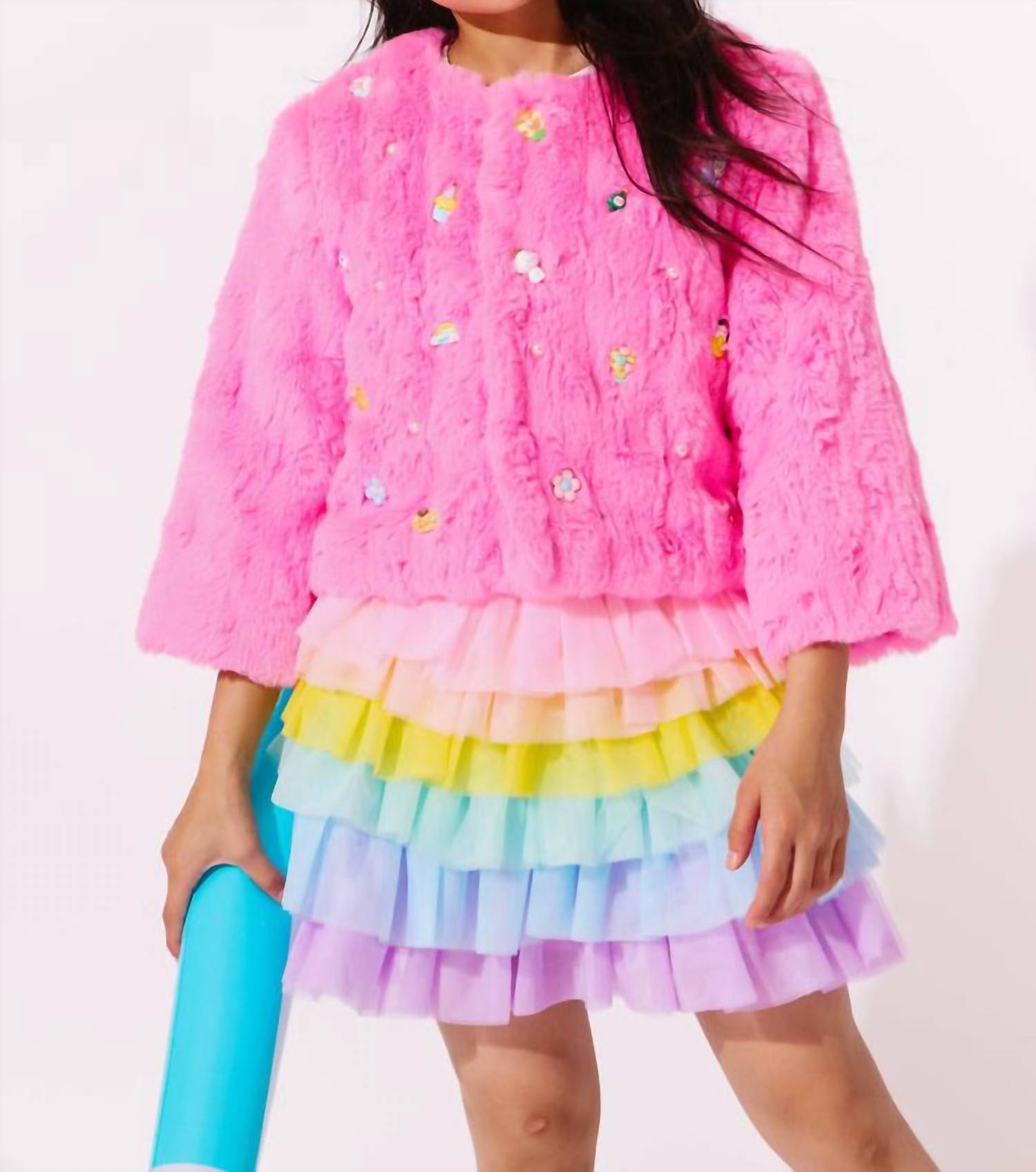 Lola + The Boys Kid's Cutie Charms Faux Fur in pink - item