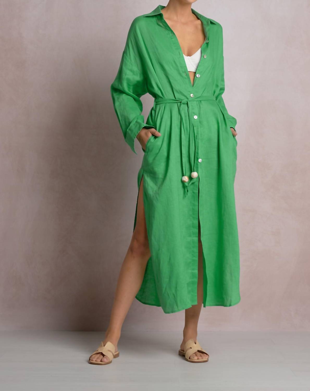 Elan - Linen Maxi Shirt Dress