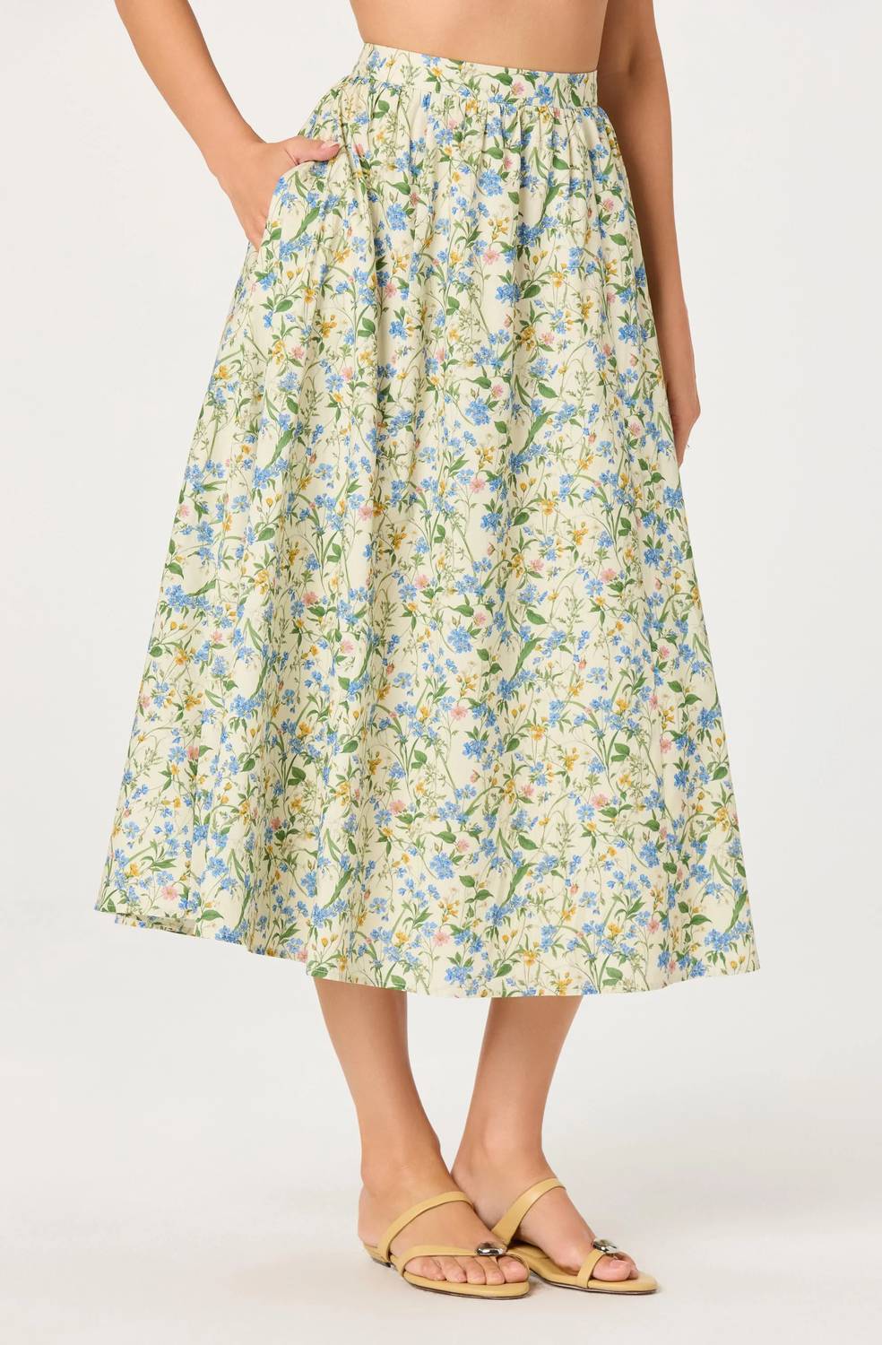 Astr - Wylda Floral Gathered A-line Midi Skirt
