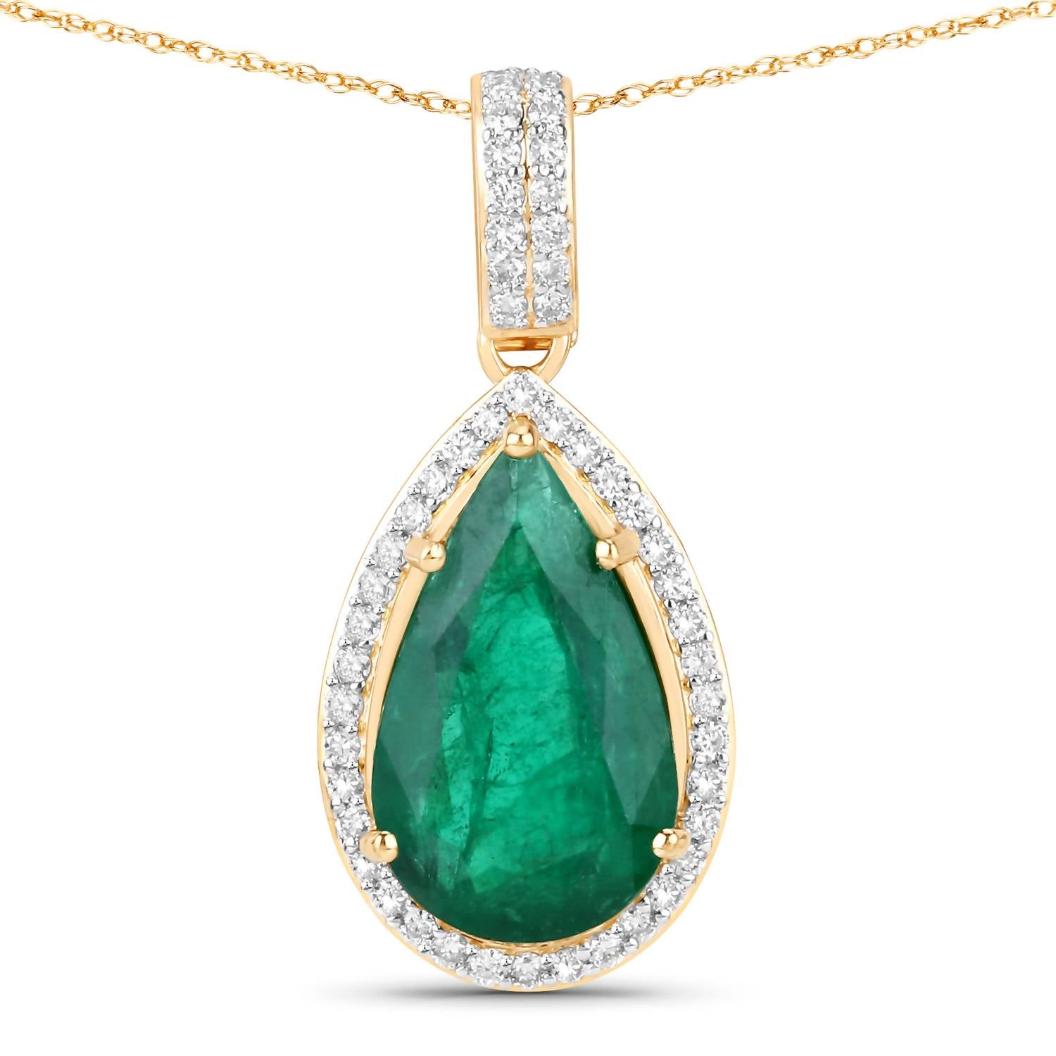 Diana M Jewels Women's Natural Zambian Emerald Pendant Necklace (3.22 Ct) - Signature Plus in 14k yellow gold - women's jewelry