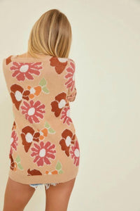 Baevely By Wellmade - Jacquard Floral Print Sweater