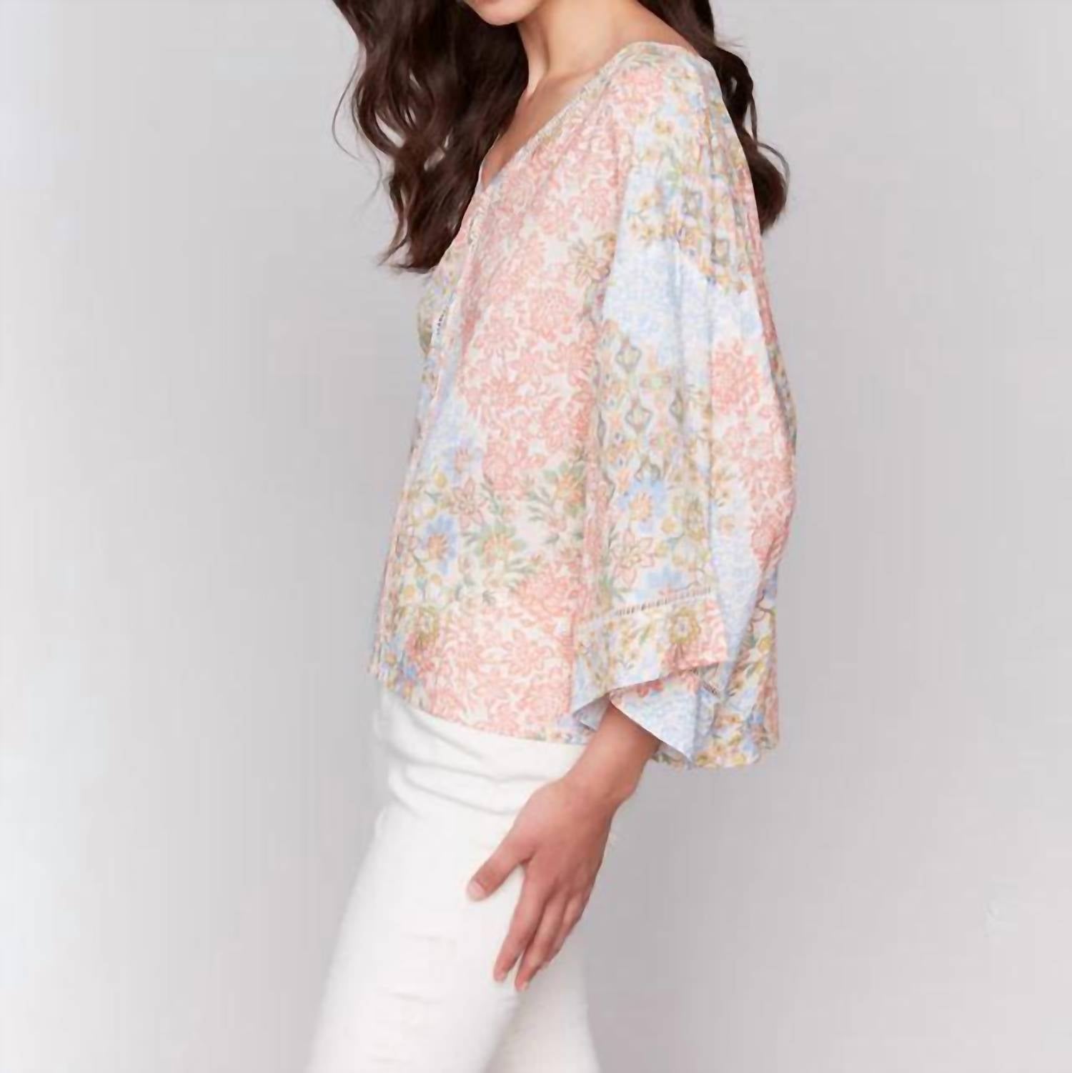 Charlie B - Stitch Detail Three-quarter Sleeve Blouse