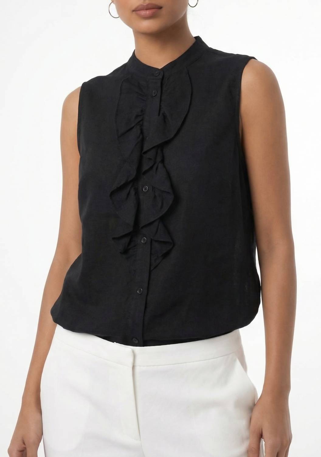 Area Stars - Women's Sleeveless Ruffle Linen Top