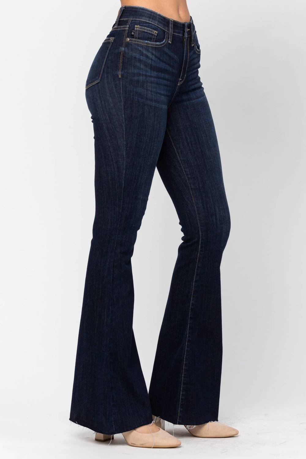 Judy Blue - High Waist Raw Hem Flare Jeans