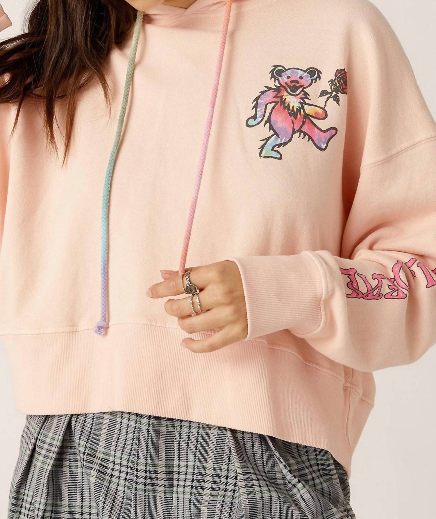 DAYDREAMER Grateful Dead Tie Dye Bear Heineken Hoodie in coral reef - women's top