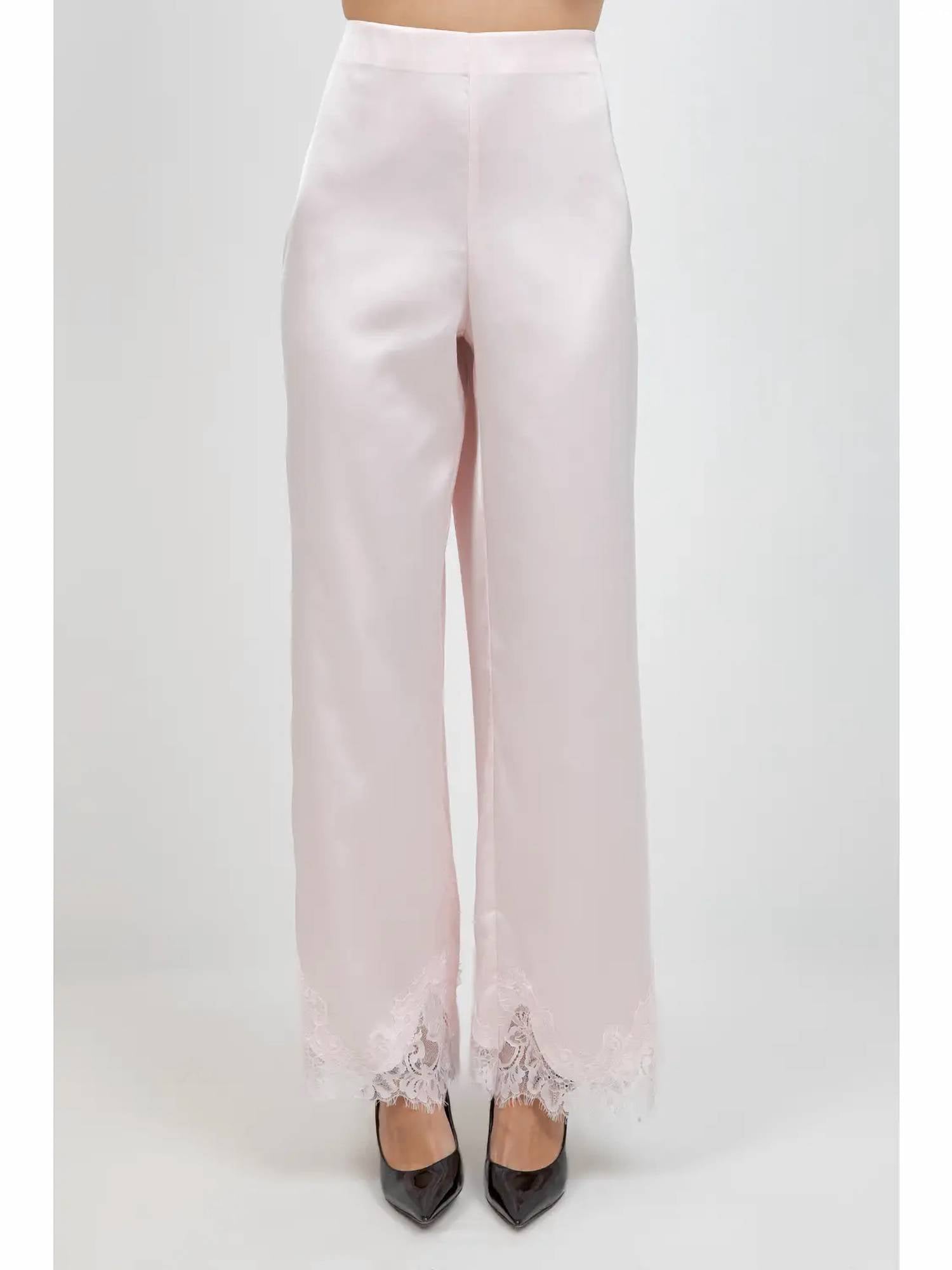Whiteroom+Cactus - Satin Straight Leg Pants with Lace Hemming