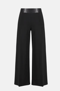Joseph Ribkoff - Faux Leather Waistband Wide Leg Pants