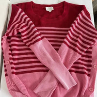 sundays Stripe Knit Long Sleeve Sweater in pink red - women's sweater - alternate view