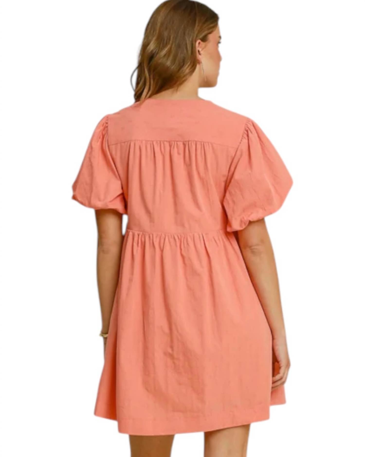 Umgee - Babydoll Bows Fit and Flare Ballon Sleeve Dress
