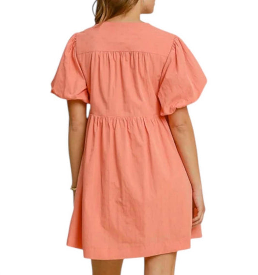Umgee - Babydoll Bows Fit and Flare Ballon Sleeve Dress